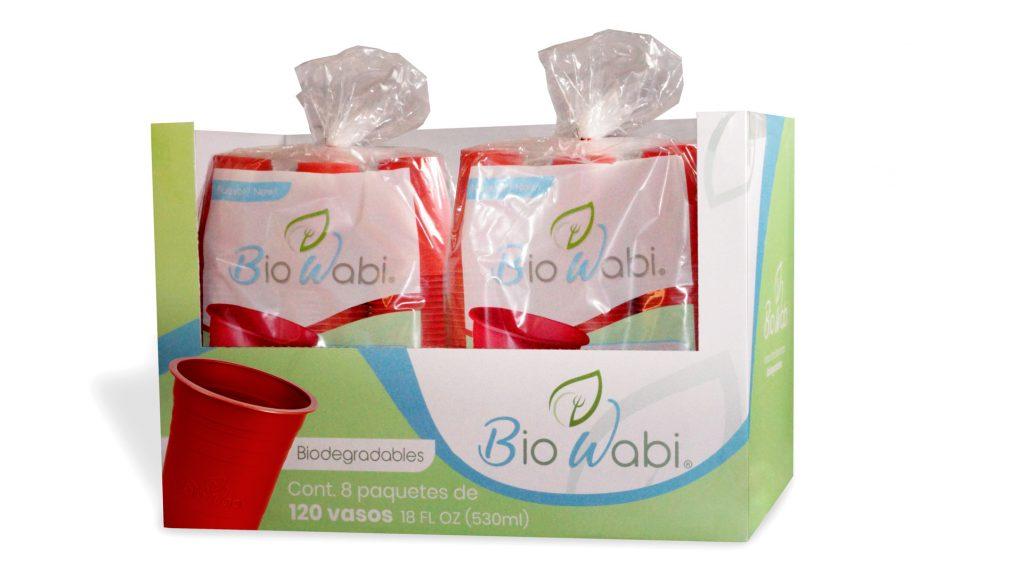Bio Wabi Caja con 8 paquetes de 120 Vasos Rojos biodegradables