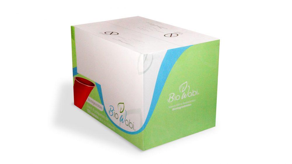 Bio Wabi Caja con 8 paquetes de 120 vasos rojos biodegradables