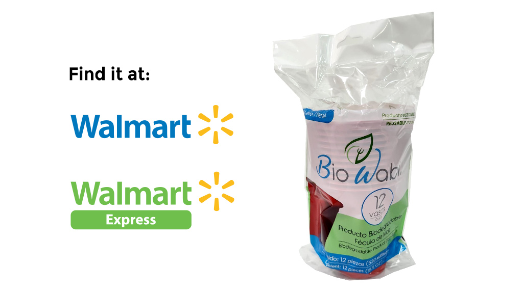Bio Wabi Paquete de 12 Vasos Rojos Biodegradables disponibles en Walmart y Walmart Express